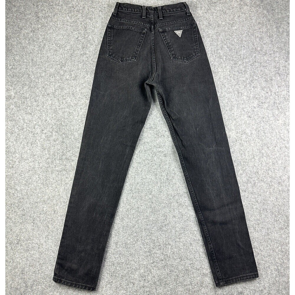 VTG Guess Jeans Womens 28 Long Faded Black Gray Tapered Logo USA Made Y2K 90s